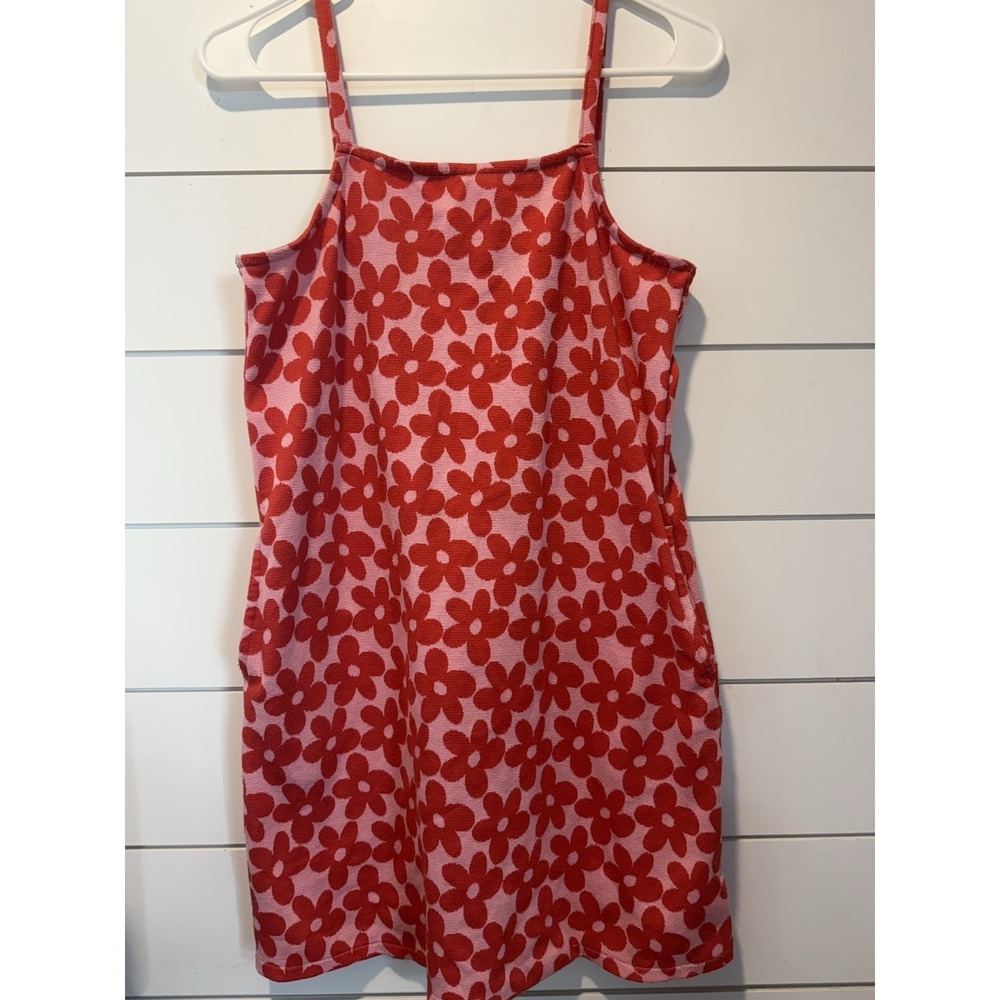 Old Navy XL Floral Pink Red Shift Dress Knee Length Sleeveless Square Neck